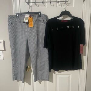 Stylish Black and White Checkered Women's Pants 18 with 1x top both nwt